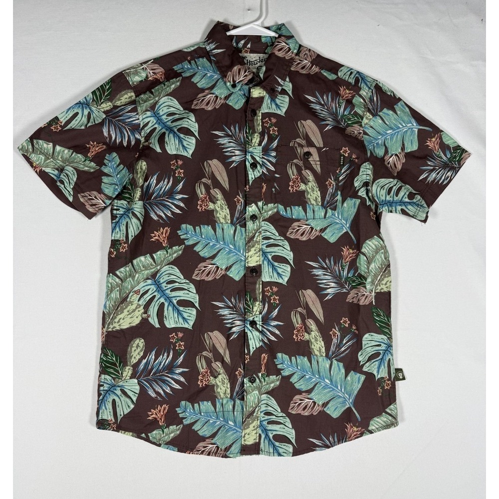 Howler Brothers Shirt Mens Medium Tropical Leaf Print Floral Short Sleeve Button